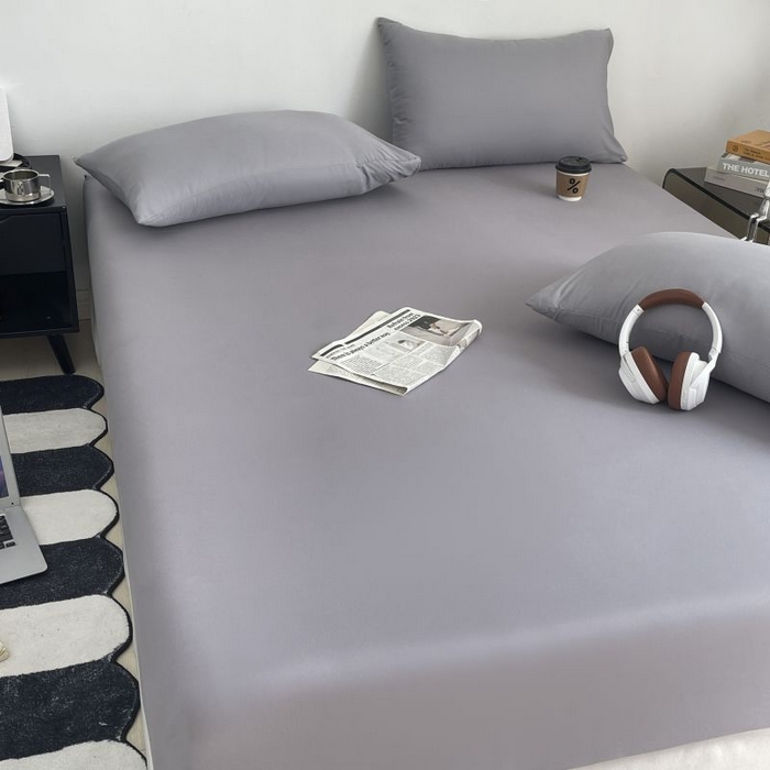 91家纺网 家纺一手货源 找家纺 汣沐生活 2025新款简约素色云朵棉可水洗纯色床笠单件三件套 高级灰