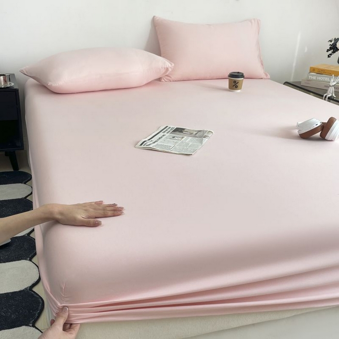 91家纺网 家纺一手货源 找家纺 汣沐生活 2025新款简约素色云朵棉可水洗纯色床笠单件三件套 藕粉