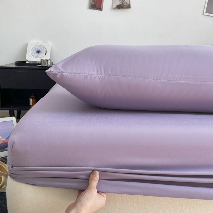 91家纺网 家纺一手货源 找家纺 汣沐生活 2025新款简约素色云朵棉可水洗纯色床笠单件三件套 豆沙紫