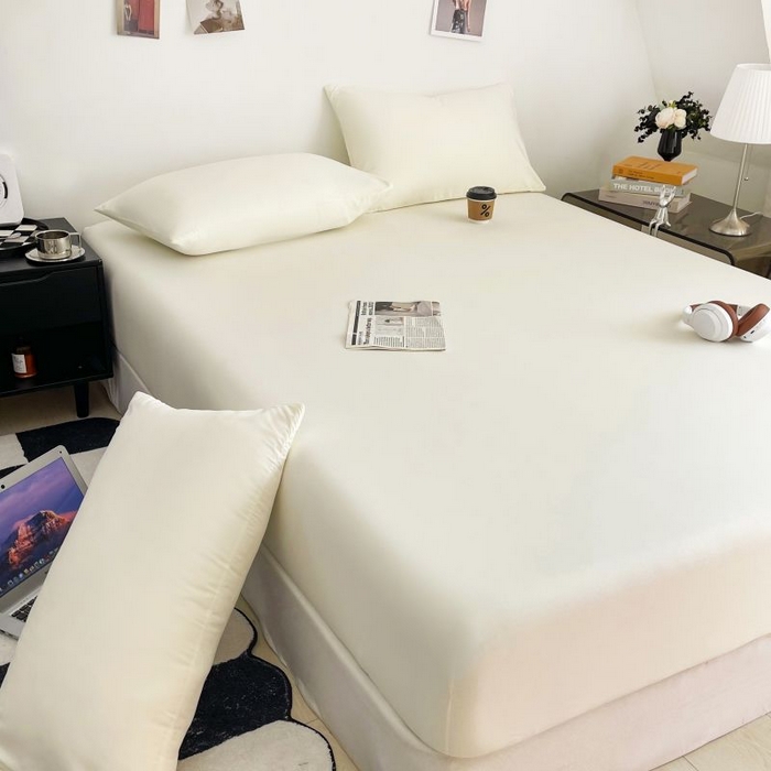 91家纺网 家纺一手货源 找家纺 汣沐生活 2025新款简约素色云朵棉可水洗纯色床笠单件三件套 奶白