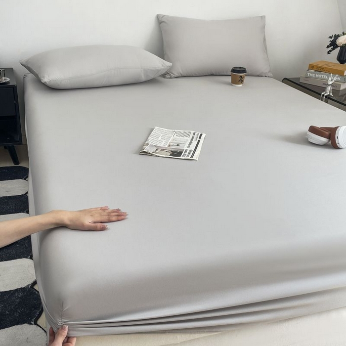 91家纺网 家纺一手货源 找家纺 汣沐生活 2025新款简约素色云朵棉可水洗纯色床笠单件三件套 素雅灰