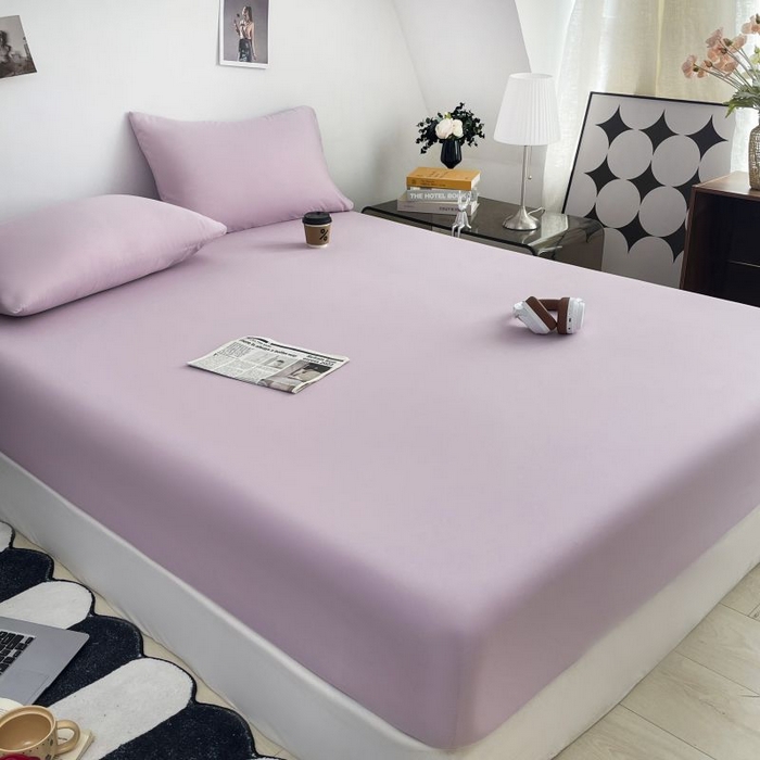 91家纺网 家纺一手货源 找家纺 汣沐生活 2025新款简约素色云朵棉可水洗纯色床笠单件三件套 香芋紫