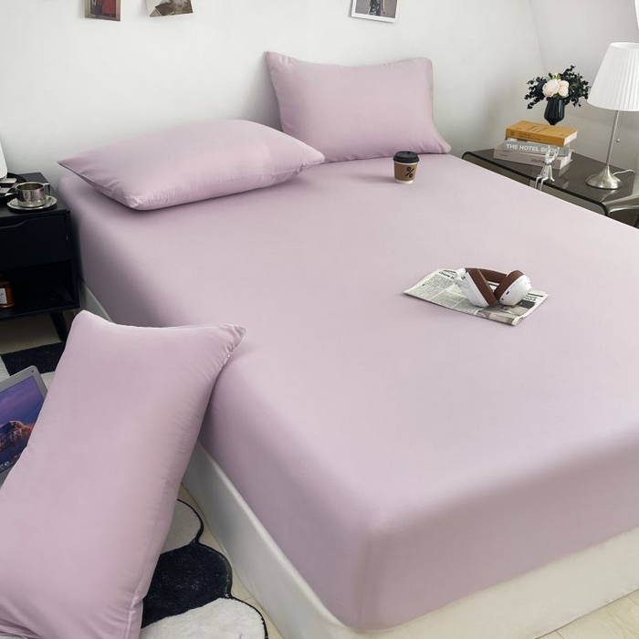 91家纺网 家纺一手货源 找家纺 汣沐生活 2025新款简约素色云朵棉可水洗纯色床笠单件三件套 香芋紫