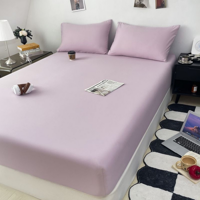 汣沐生活 2025新款简约素色云朵棉可水洗纯色床笠单件三件套 香芋紫