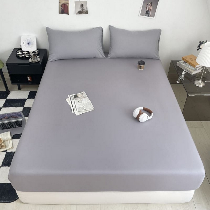 91家纺网 家纺一手货源 找家纺 汣沐生活 2025新款简约素色云朵棉可水洗纯色床笠单件三件套 高级灰