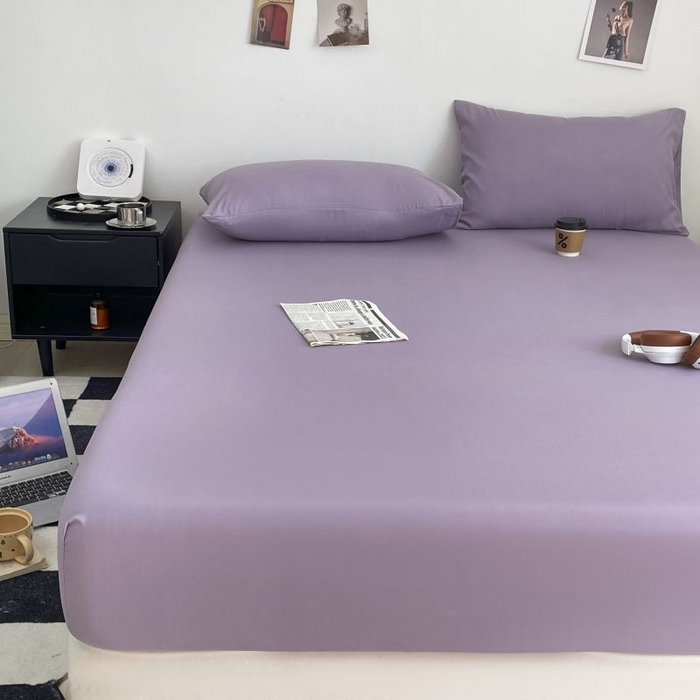 91家纺网 家纺一手货源 找家纺 汣沐生活 2025新款简约素色云朵棉可水洗纯色床笠单件三件套 豆沙紫