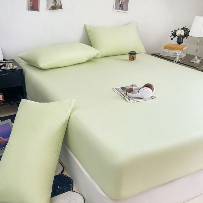 91家纺网 家纺一手货源 找家纺 汣沐生活 2025新款简约素色云朵棉可水洗纯色床笠单件三件套 薄荷绿