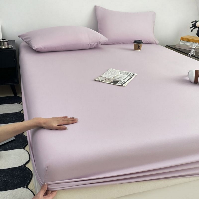 91家纺网 家纺一手货源 找家纺 汣沐生活 2025新款简约素色云朵棉可水洗纯色床笠单件三件套 香芋紫