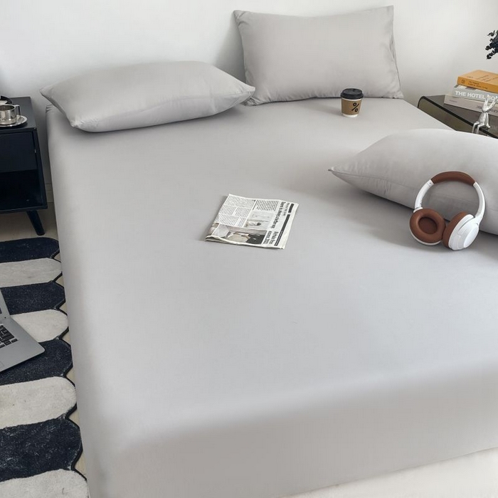 91家纺网 家纺一手货源 找家纺 汣沐生活 2025新款简约素色云朵棉可水洗纯色床笠单件三件套 素雅灰