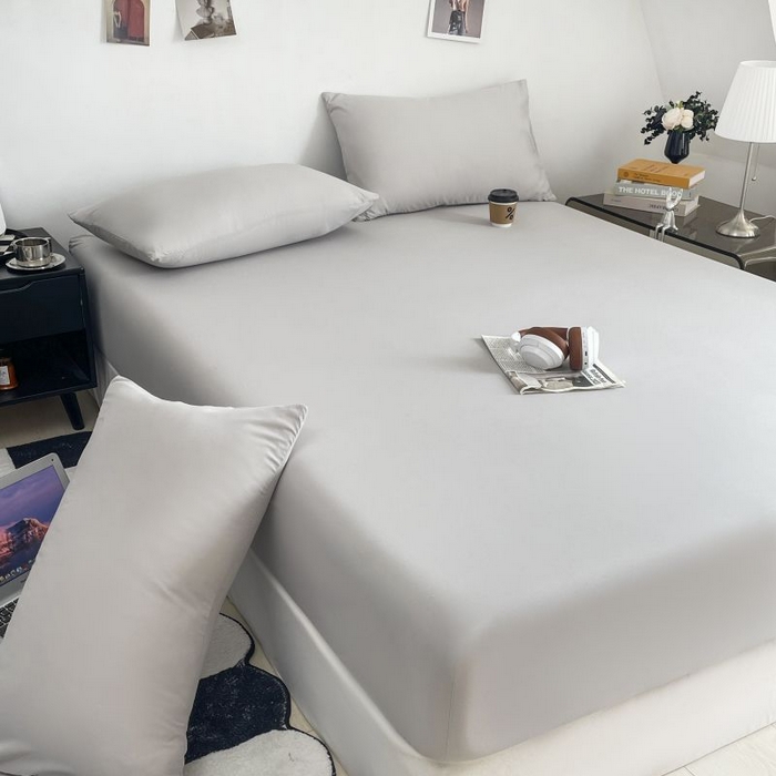 91家纺网 家纺一手货源 找家纺 汣沐生活 2025新款简约素色云朵棉可水洗纯色床笠单件三件套 素雅灰