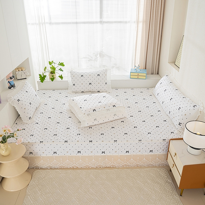 91家纺网 家纺一手货源 找家纺 冬然 2024新款全棉防滑榻榻米垫子炕垫纯棉床盖夹棉床单纯棉床单波点情结