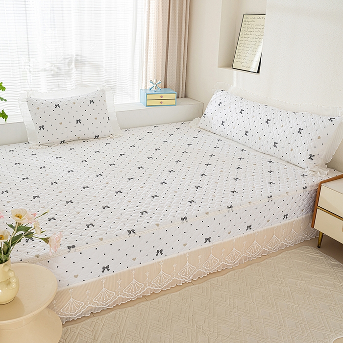 91家纺网 家纺一手货源 找家纺 冬然 2024新款全棉防滑榻榻米垫子炕垫纯棉床盖夹棉床单纯棉床单波点情结