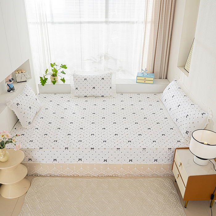 91家纺网 家纺一手货源 找家纺 冬然 2024新款全棉防滑榻榻米垫子炕垫纯棉床盖夹棉床单纯棉床单波点情结