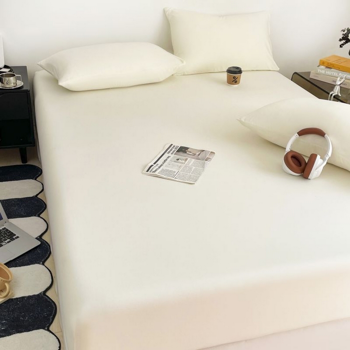 91家纺网 家纺一手货源 找家纺 汣沐生活 2025新款简约素色云朵棉可水洗纯色床笠单件三件套 奶白