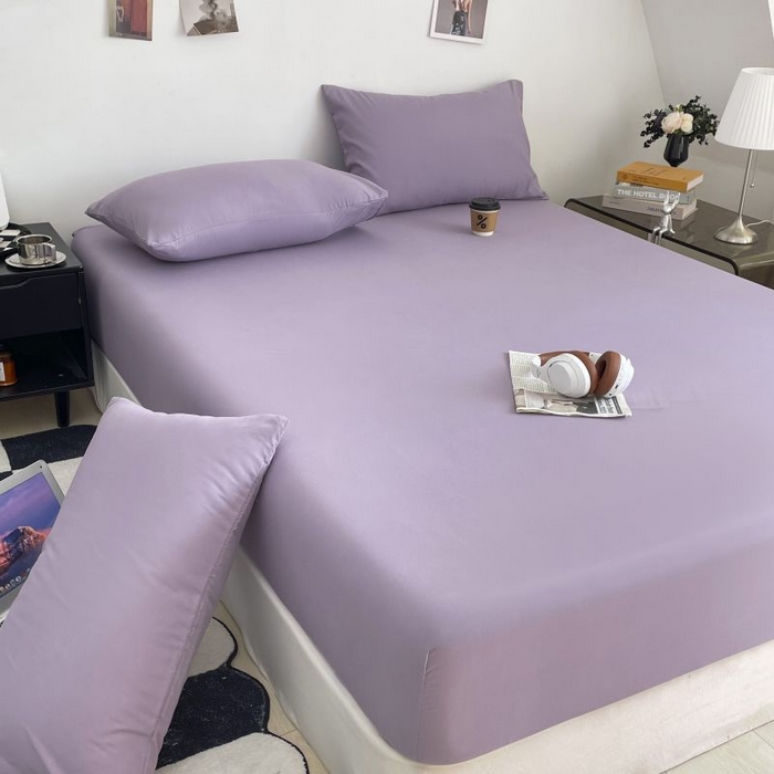 91家纺网 家纺一手货源 找家纺 汣沐生活 2025新款简约素色云朵棉可水洗纯色床笠单件三件套 豆沙紫