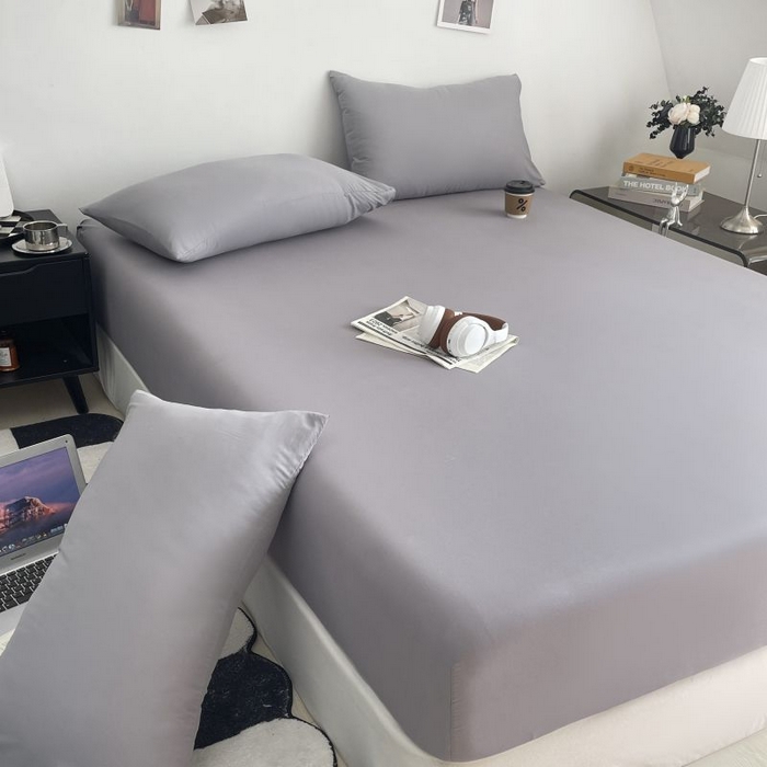 91家纺网 家纺一手货源 找家纺 汣沐生活 2025新款简约素色云朵棉可水洗纯色床笠单件三件套 高级灰