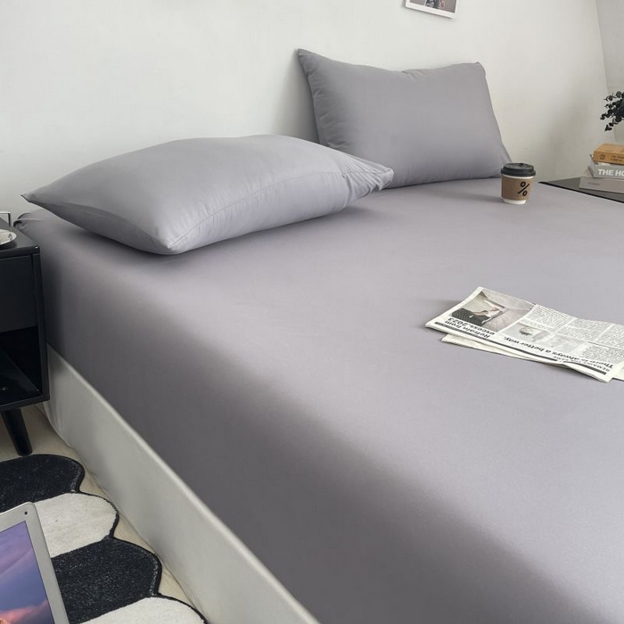 91家纺网 家纺一手货源 找家纺 汣沐生活 2025新款简约素色云朵棉可水洗纯色床笠单件三件套 高级灰