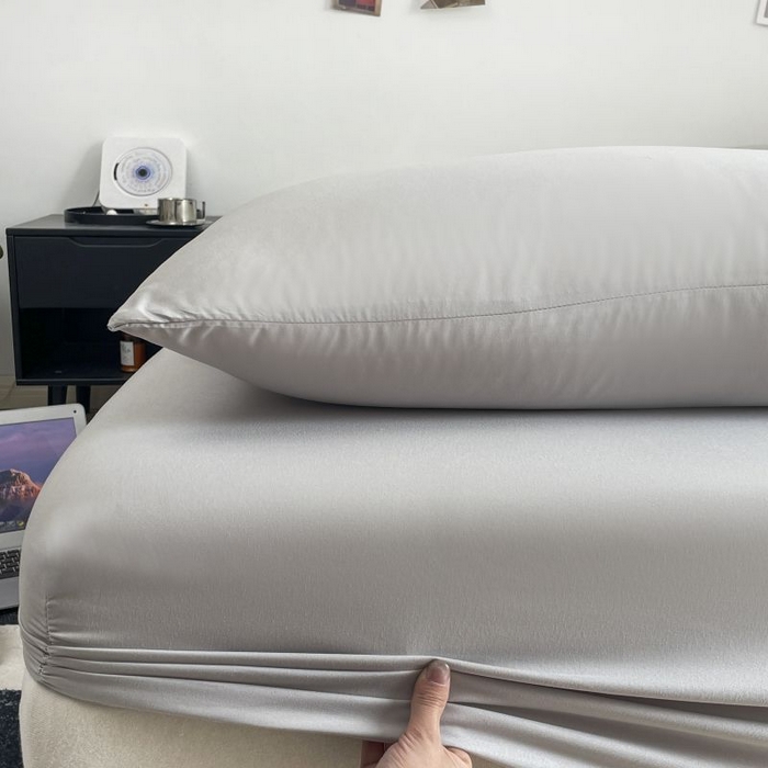 91家纺网 家纺一手货源 找家纺 汣沐生活 2025新款简约素色云朵棉可水洗纯色床笠单件三件套 素雅灰