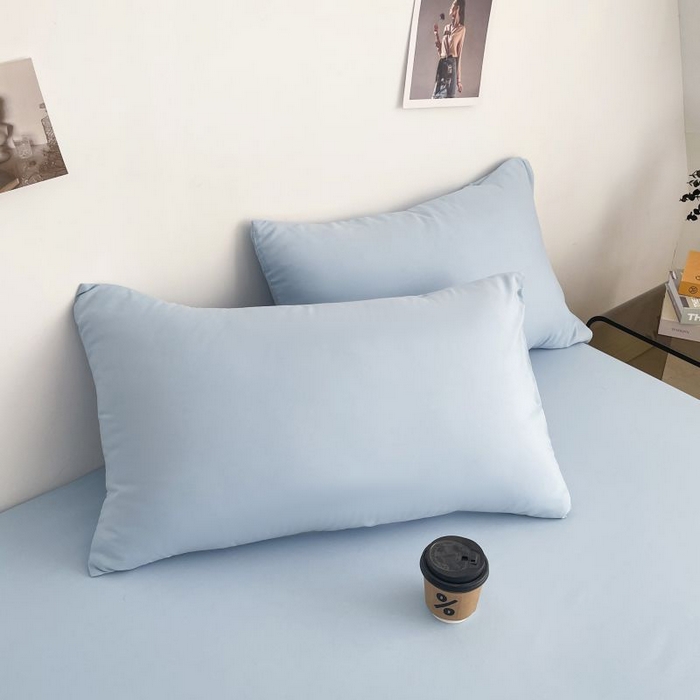 91家纺网 家纺一手货源 找家纺 汣沐生活 2025新款简约素色云朵棉可水洗纯色床笠单件三件套 冰川蓝