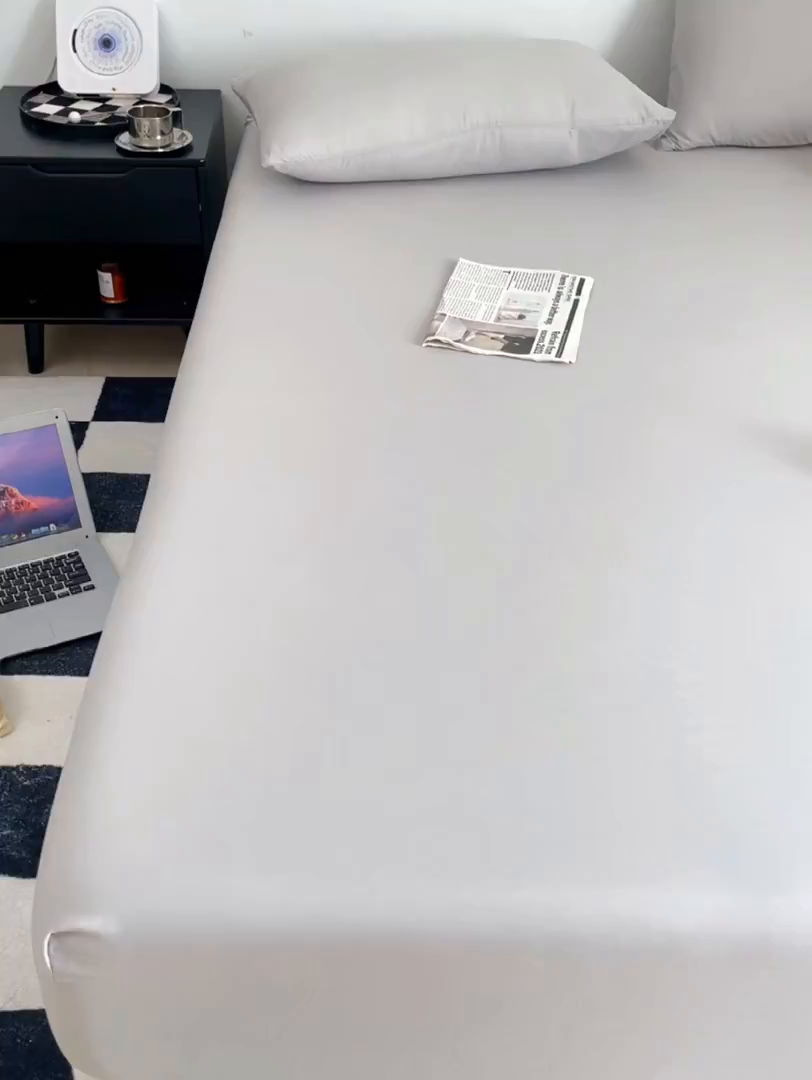 91家纺网 家纺一手货源 找家纺 汣沐生活 2025新款简约素色云朵棉可水洗纯色床笠单件三件套 素雅灰