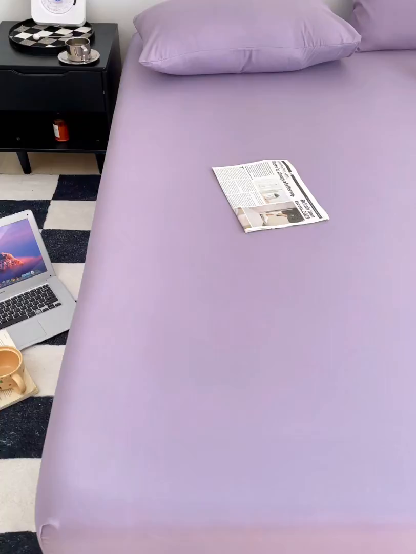 91家纺网 家纺一手货源 找家纺 汣沐生活 2025新款简约素色云朵棉可水洗纯色床笠单件三件套 豆沙紫