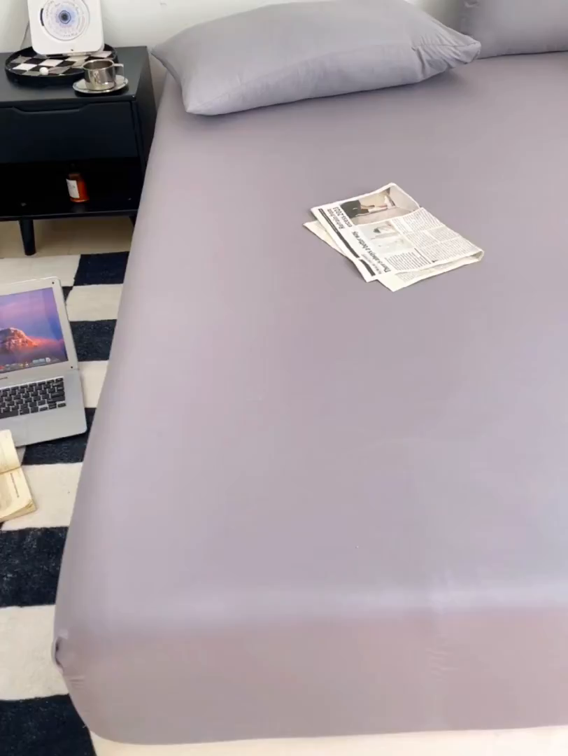 91家纺网 家纺一手货源 找家纺 汣沐生活 2025新款简约素色云朵棉可水洗纯色床笠单件三件套 高级灰