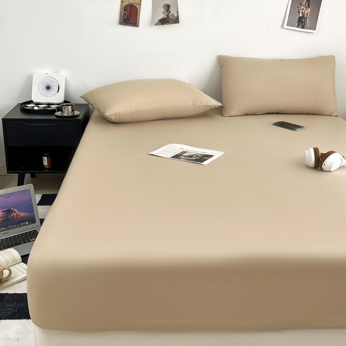 91家纺网 家纺一手货源 找家纺 汣沐生活 2025新款简约素色云朵棉可水洗纯色床笠单件三件套 香槟