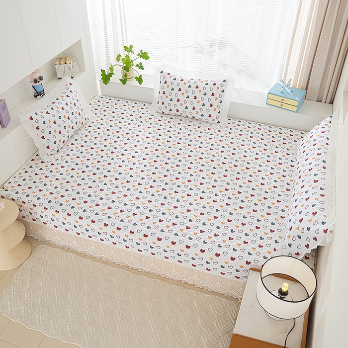 91家纺网 家纺一手货源 找家纺 冬然 2024新款全棉防滑榻榻米垫子炕垫纯棉床盖夹棉床单纯棉床单彩色爱心