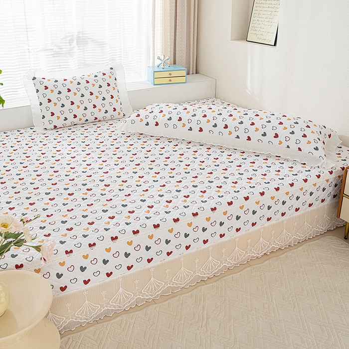 91家纺网 家纺一手货源 找家纺 冬然 2024新款全棉防滑榻榻米垫子炕垫纯棉床盖夹棉床单纯棉床单彩色爱心