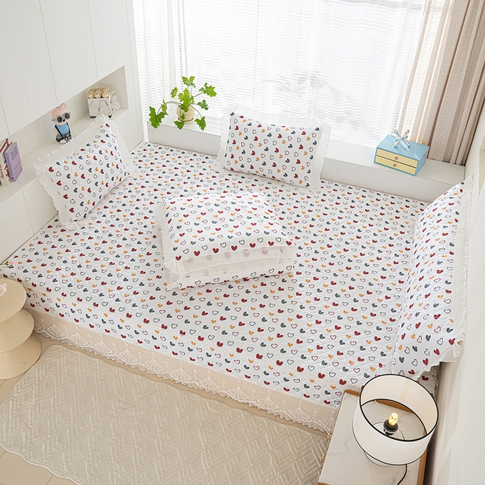 91家纺网 家纺一手货源 找家纺 冬然 2024新款全棉防滑榻榻米垫子炕垫纯棉床盖夹棉床单纯棉床单彩色爱心