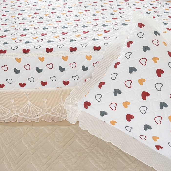 91家纺网 家纺一手货源 找家纺 冬然 2024新款全棉防滑榻榻米垫子炕垫纯棉床盖夹棉床单纯棉床单彩色爱心