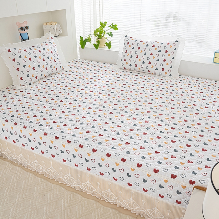 91家纺网 家纺一手货源 找家纺 冬然 2024新款全棉防滑榻榻米垫子炕垫纯棉床盖夹棉床单纯棉床单彩色爱心