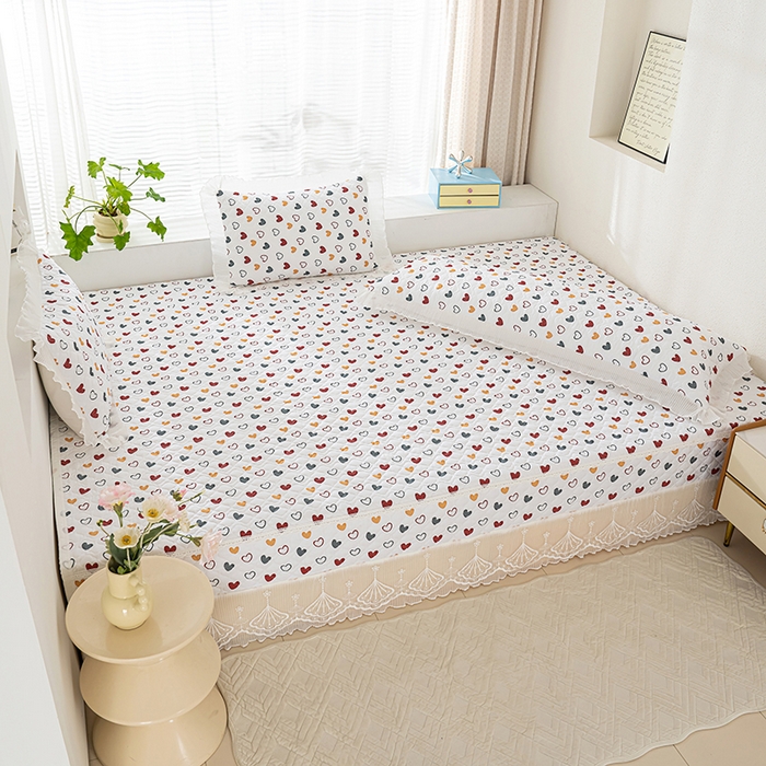 91家纺网 家纺一手货源 找家纺 冬然 2024新款全棉防滑榻榻米垫子炕垫纯棉床盖夹棉床单纯棉床单彩色爱心