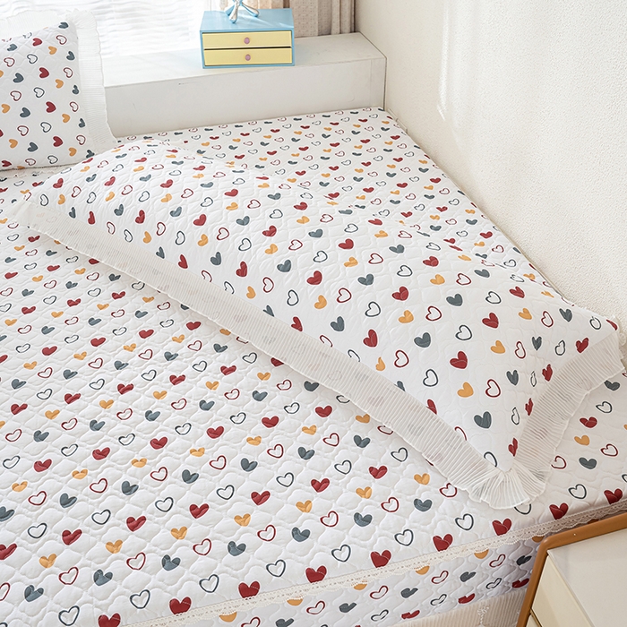 91家纺网 家纺一手货源 找家纺 冬然 2024新款全棉防滑榻榻米垫子炕垫纯棉床盖夹棉床单纯棉床单彩色爱心