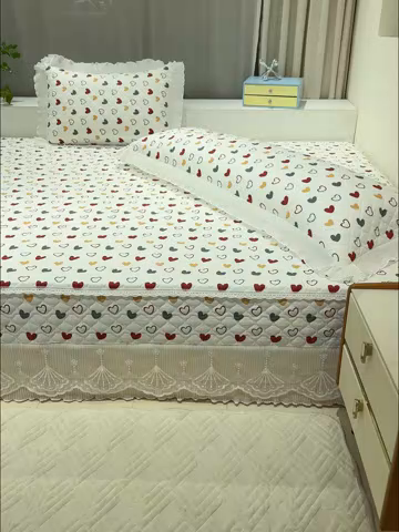 91家纺网 家纺一手货源 找家纺 冬然 2024新款全棉防滑榻榻米垫子炕垫纯棉床盖夹棉床单纯棉床单彩色爱心