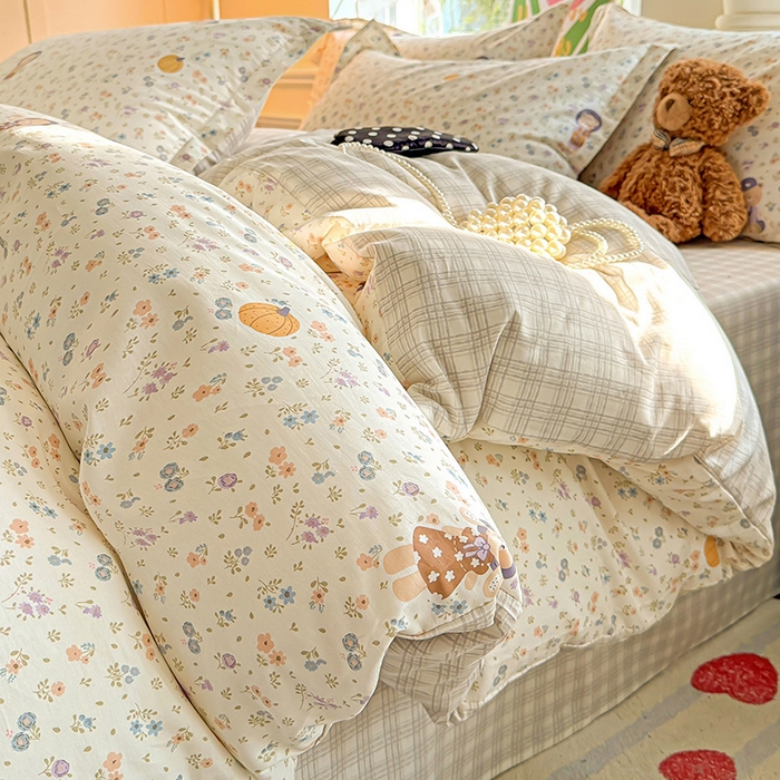 91家纺网 家纺一手货源 找家纺 卡普纯棉全棉四件套13070喷气床单款床笠款三件套 碎花兔熊