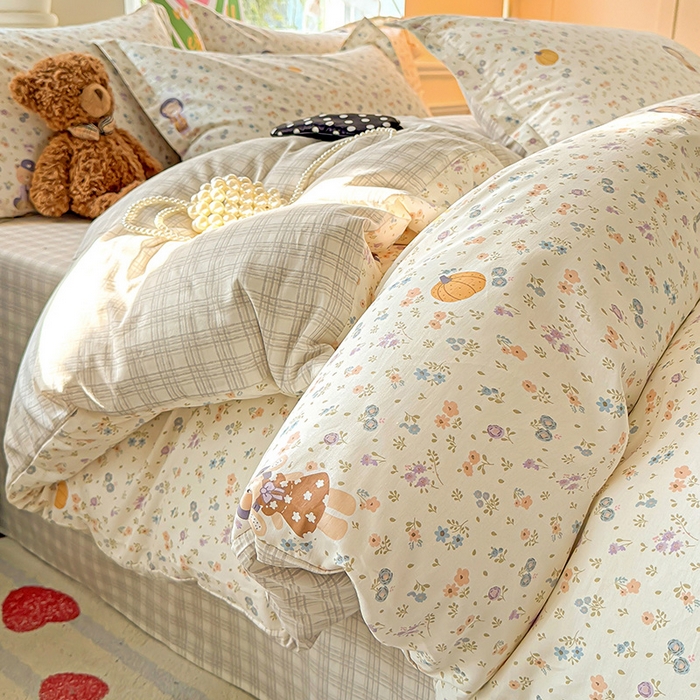 91家纺网 家纺一手货源 找家纺 卡普纯棉全棉四件套13070喷气床单款床笠款三件套 碎花兔熊