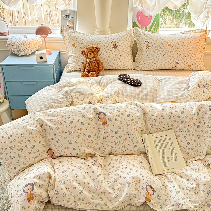 91家纺网 家纺一手货源 找家纺 卡普纯棉全棉四件套13070喷气床单款床笠款三件套 碎花兔熊