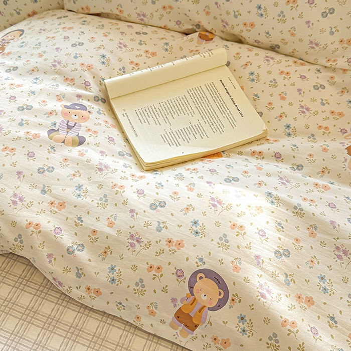 91家纺网 家纺一手货源 找家纺 卡普纯棉全棉四件套13070喷气床单款床笠款三件套 碎花兔熊