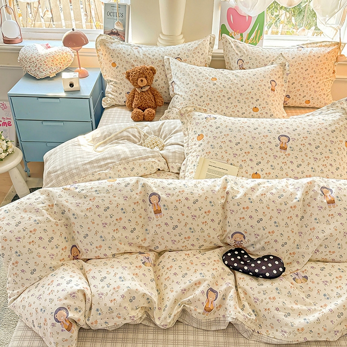 91家纺网 家纺一手货源 找家纺 卡普纯棉全棉四件套13070喷气床单款床笠款三件套 碎花兔熊