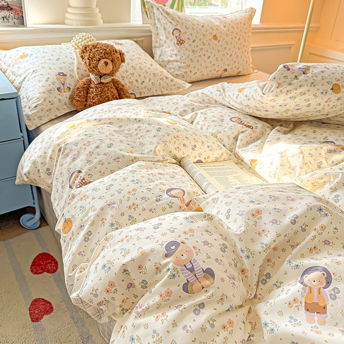 91家纺网 家纺一手货源 找家纺 卡普纯棉全棉四件套13070喷气床单款床笠款三件套 碎花兔熊