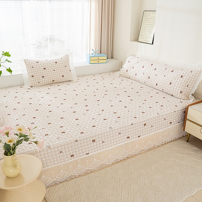 91家纺网 家纺一手货源 找家纺 冬然 2024新款全棉防滑榻榻米垫子炕垫纯棉床盖夹棉床单纯棉床单格子熊