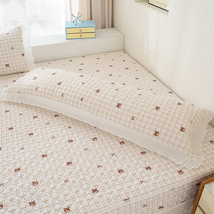 91家纺网 家纺一手货源 找家纺 冬然 2024新款全棉防滑榻榻米垫子炕垫纯棉床盖夹棉床单纯棉床单格子熊