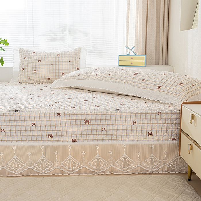 91家纺网 家纺一手货源 找家纺 冬然 2024新款全棉防滑榻榻米垫子炕垫纯棉床盖夹棉床单纯棉床单格子熊