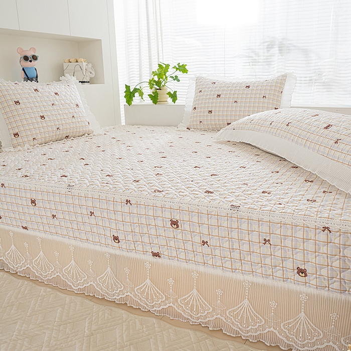 91家纺网 家纺一手货源 找家纺 冬然 2024新款全棉防滑榻榻米垫子炕垫纯棉床盖夹棉床单纯棉床单格子熊