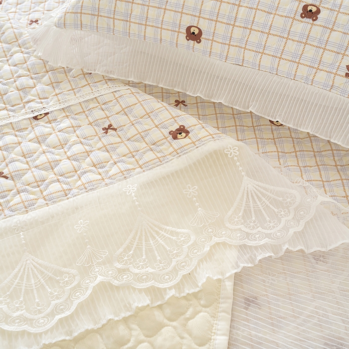 91家纺网 家纺一手货源 找家纺 冬然 2024新款全棉防滑榻榻米垫子炕垫纯棉床盖夹棉床单纯棉床单格子熊