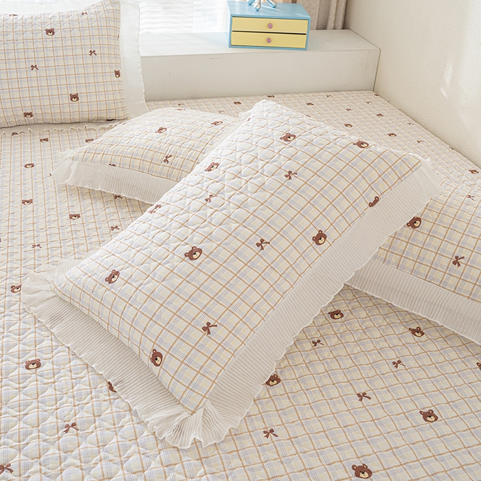 91家纺网 家纺一手货源 找家纺 冬然 2024新款全棉防滑榻榻米垫子炕垫纯棉床盖夹棉床单纯棉床单格子熊