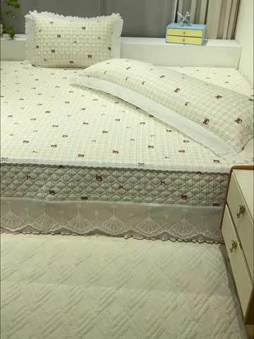 91家纺网 家纺一手货源 找家纺 冬然 2024新款全棉防滑榻榻米垫子炕垫纯棉床盖夹棉床单纯棉床单格子熊