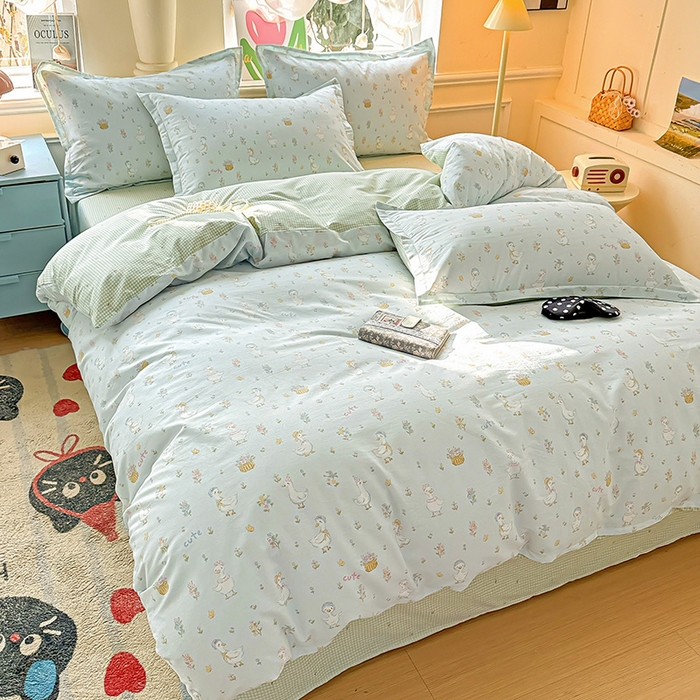 91家纺网 家纺一手货源 找家纺 卡普纯棉全棉四件套13070喷气床单款床笠款三件套 阳台候鸟