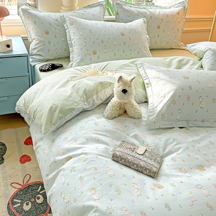 91家纺网 家纺一手货源 找家纺 卡普纯棉全棉四件套13070喷气床单款床笠款三件套 阳台候鸟